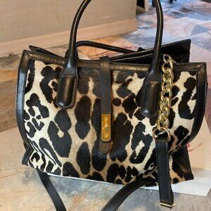 Cavalcanti Leopard Print Genuine Leather Italian Handbag – Black Accents